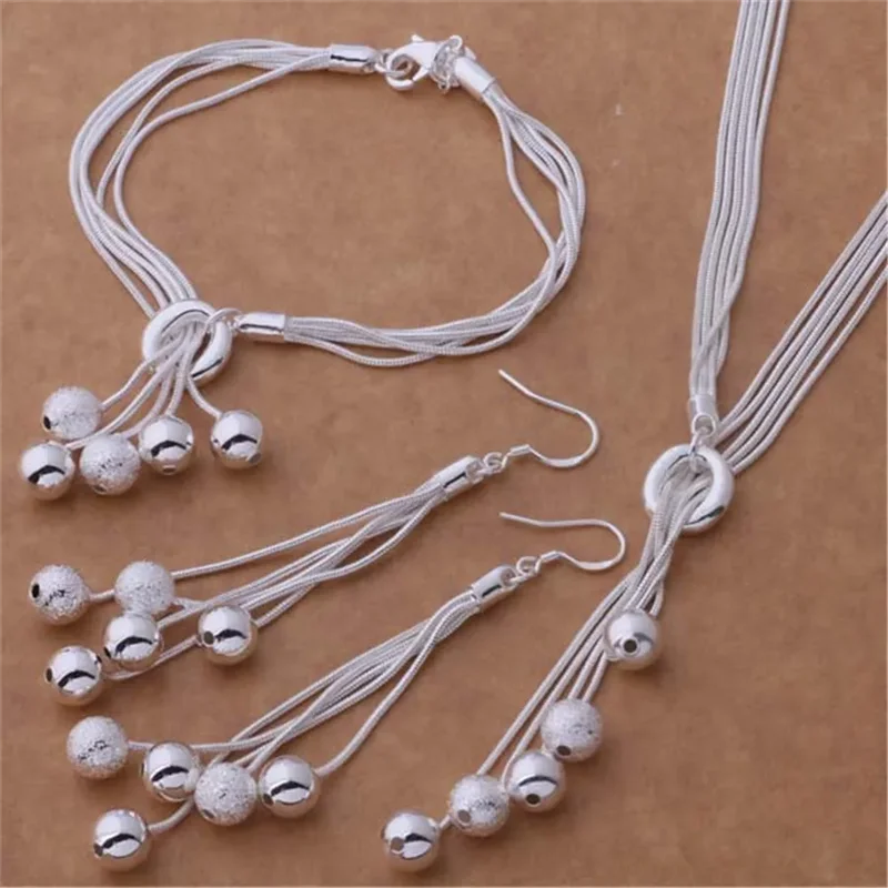 "Amoura Elegance 925 Sterling Silver Tassel Beads Jewelry Set – Fashion Necklace, Earrings & Bracelet Set for Party & Wedding Gift"