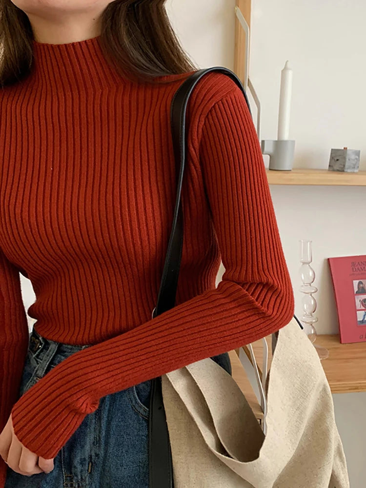 Amoura Elegance Women's 2024 Chic Autumn/Winter Turtleneck Sweater – Casual Long Sleeve Knit Jumper Top for Warmth & Comfort