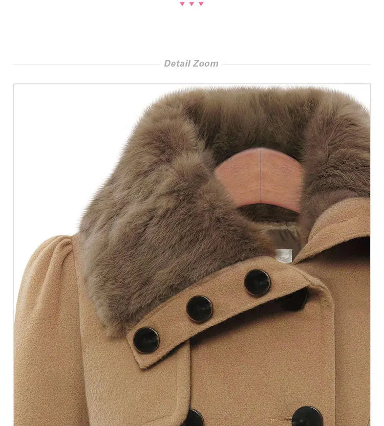 Amoura Elegance Women's Mid-Length Woolen Jacket – Double Breasted Thick Overcoat with Belt, Stylish and Warm Outerwear for Fall/Winter