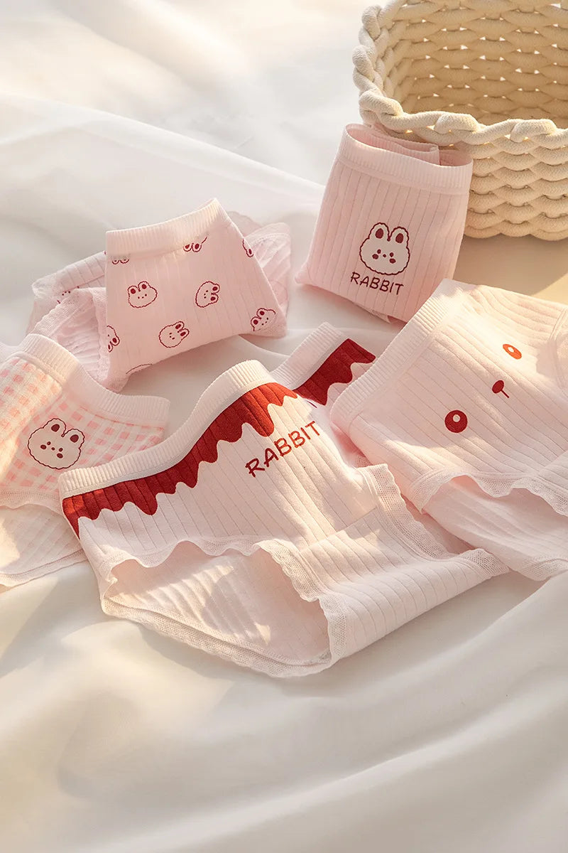 Women’s Cotton Briefs – 5PCS Cute Cartoon Panties Set for Girls and Ladies
