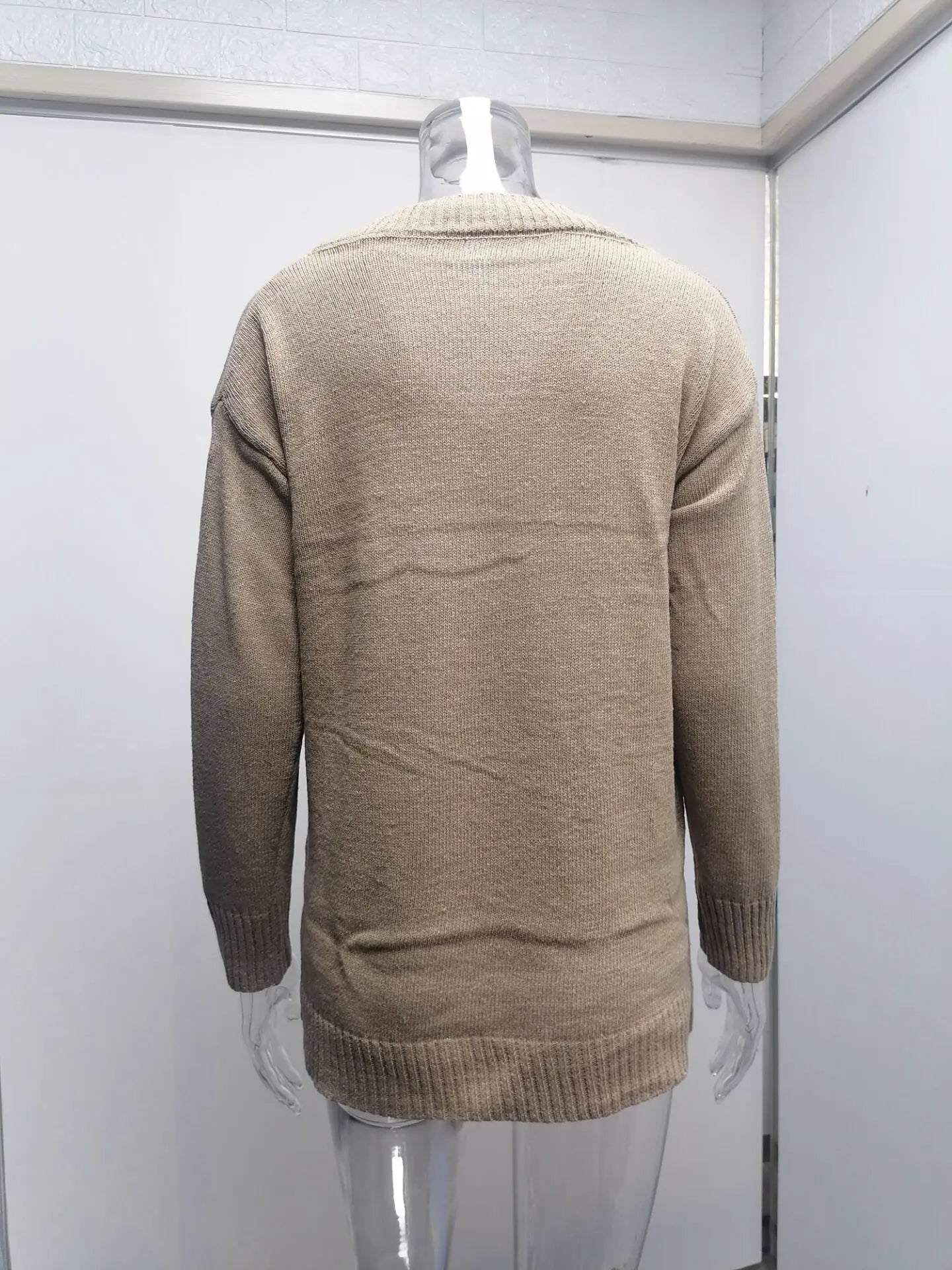 Amoura Elegance Fashion Europe and US 2024 Autumn/Winter Solid Color V-Neck Sweater Blouse – Casual Loose Fit Women's Top