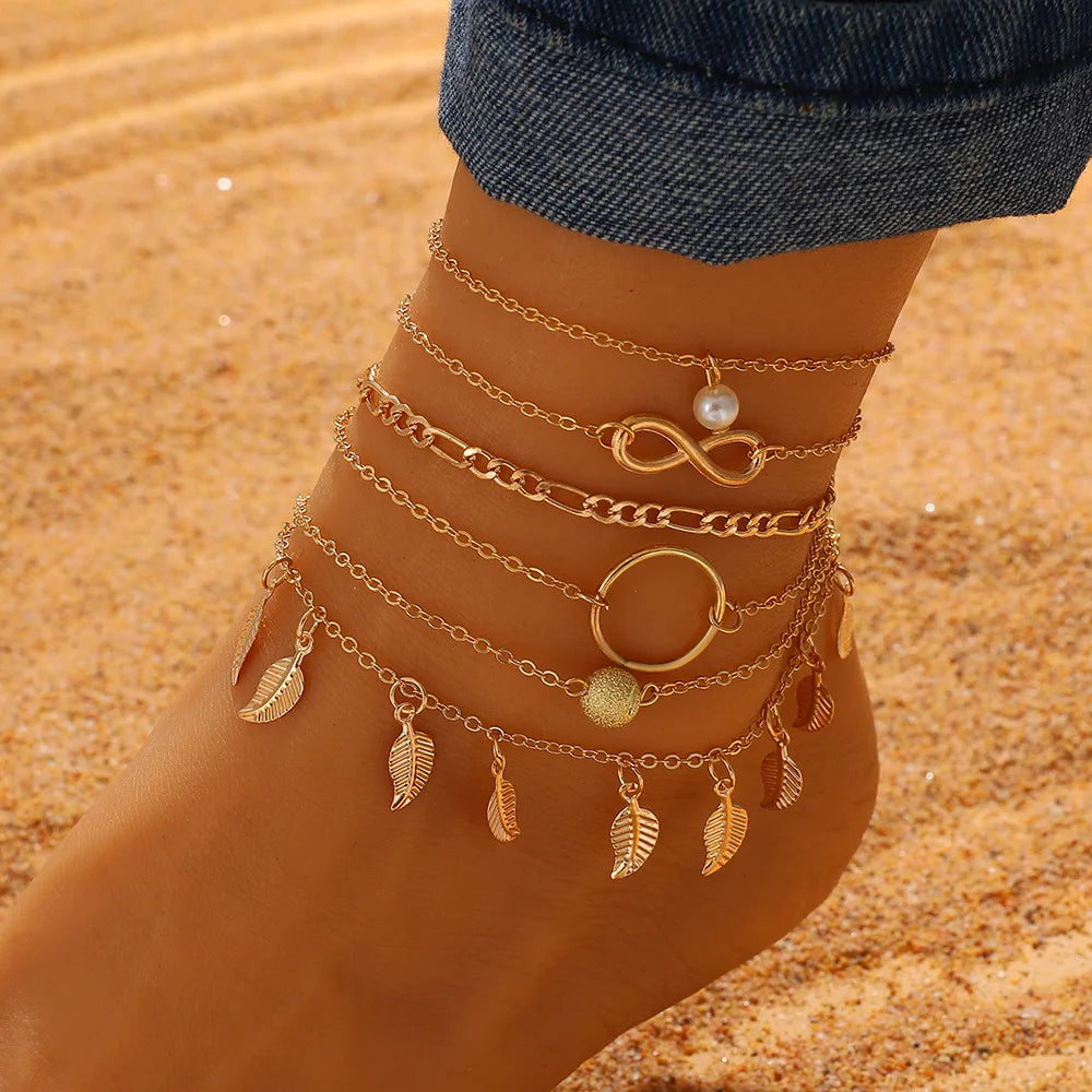 "AmouraElegance Bohemian Anklets for Women | Handmade Leather Woven Natural Foot Jewelry | Summer Beach Barefoot Bracelet for Ankle & Leg"