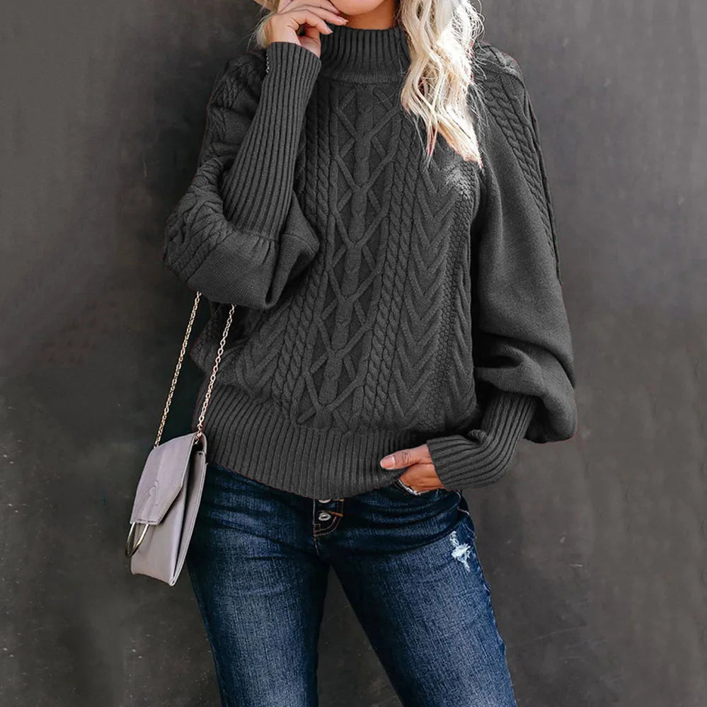 Amoura Elegance 2024 Winter New Mid-Neck Sweater – Women’s Loose Long Sleeve Solid Color Knit Turtleneck for Office and Casual Wear