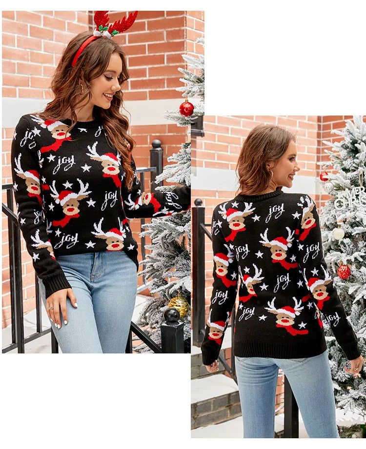 Amoura Elegance Women’s Autumn/Winter Knitwear – O-Neck Long Sleeve Printed Sweater, Casual Fashion Knitted Pullover Top for Feminina Style