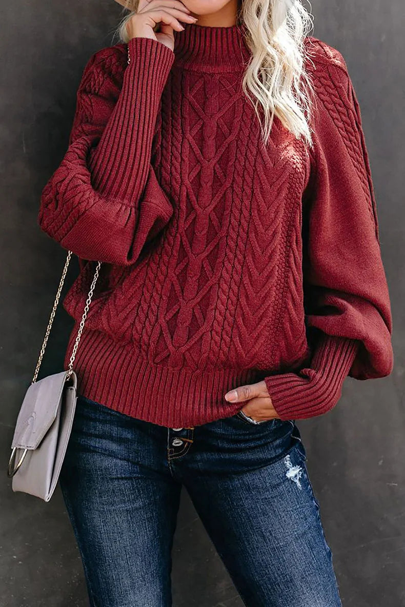Amoura Elegance 2024 Winter New Mid-Neck Sweater – Women’s Loose Long Sleeve Solid Color Knit Turtleneck for Office and Casual Wear