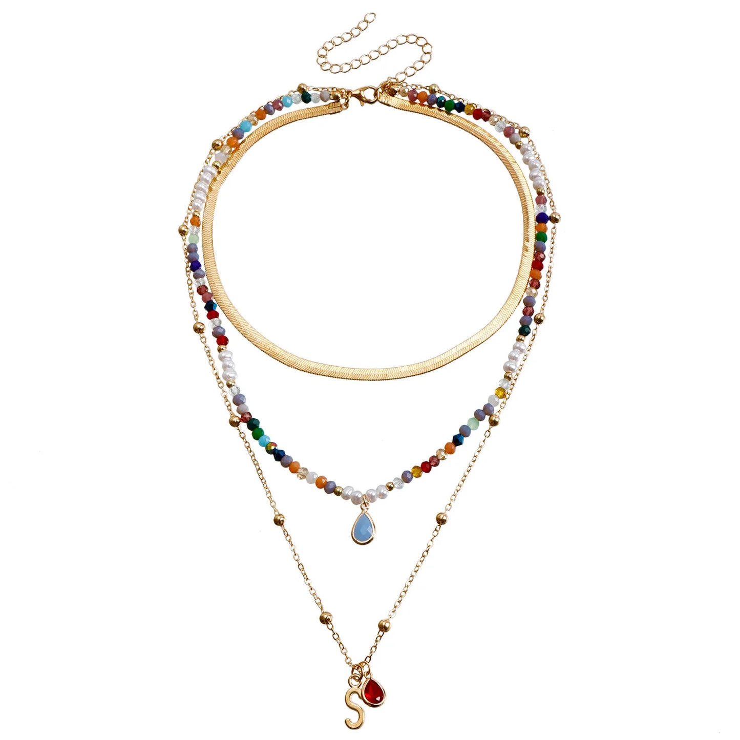 "Amoura Elegance Bohemian Ethnic Mizhu Beaded S Letter Multi-Layered Necklace – Fashion Jewelry for Women, Party & Birthday 2024 Custom Design"