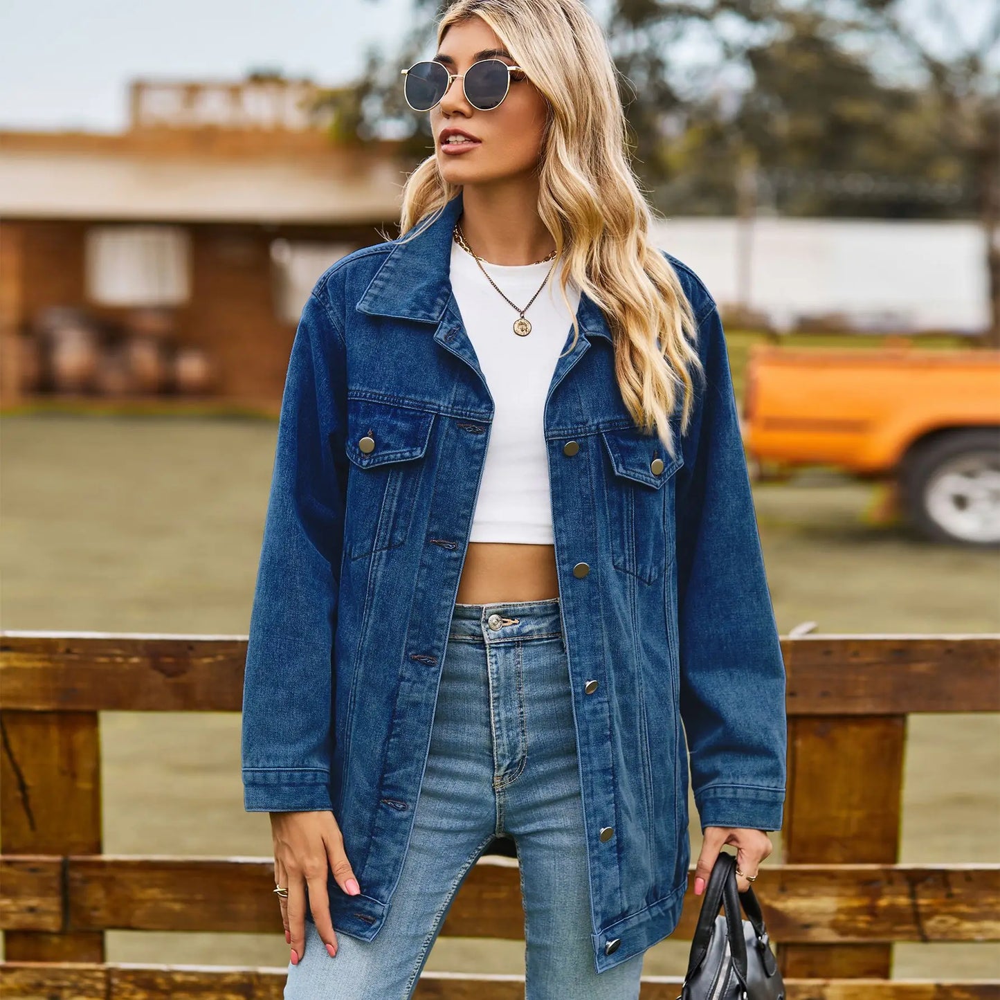 Amoura Elegance Women's Vintage Denim Jacket – Loose Lapel Single-Breasted Cardigan Coat for Autumn Winter Casual Commuter Style 2023