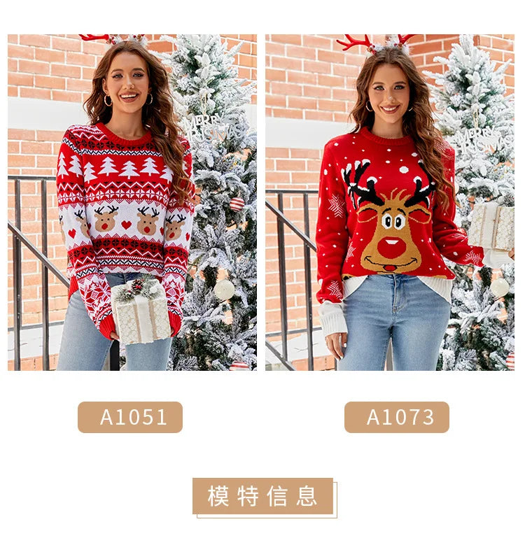 Amoura Elegance Women’s Autumn/Winter Knitwear – O-Neck Long Sleeve Printed Sweater, Casual Fashion Knitted Pullover Top for Feminina Style