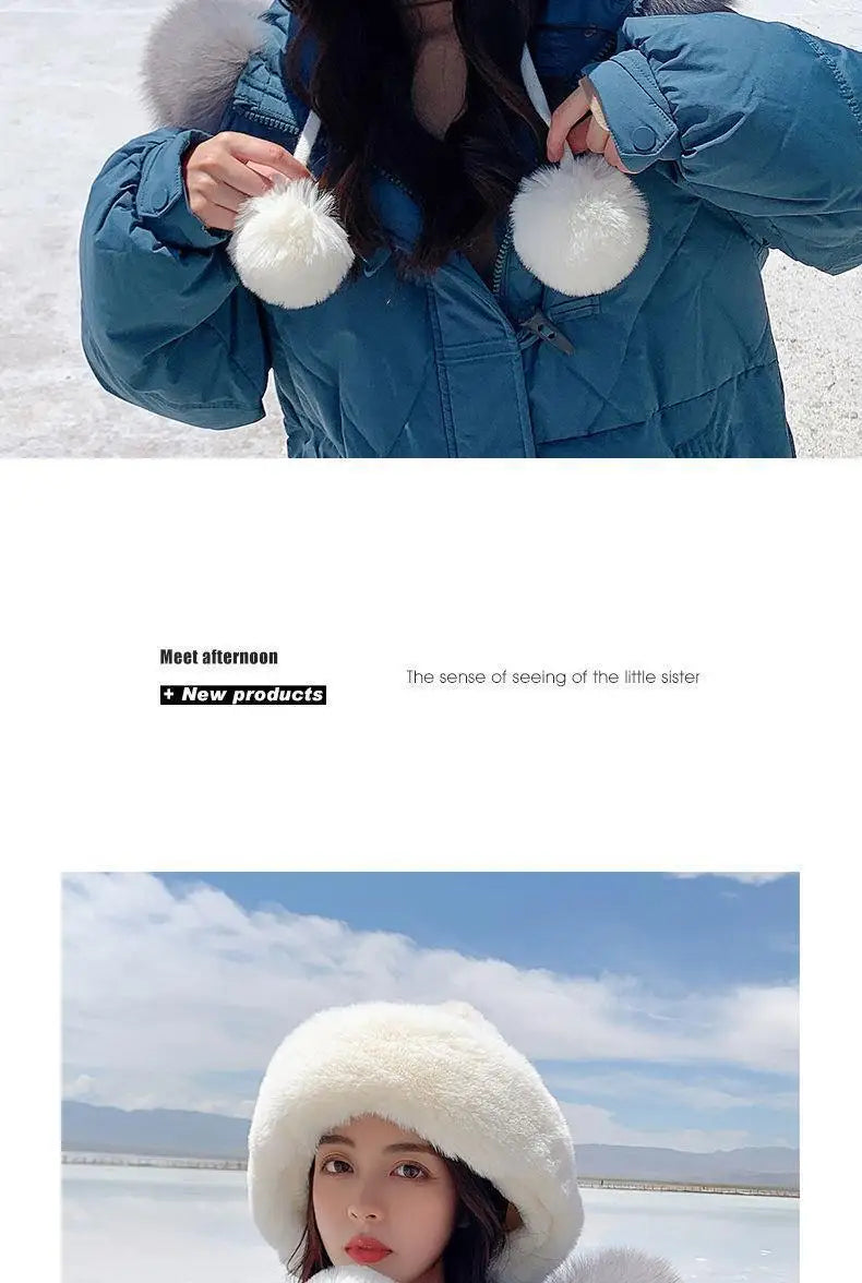 Amoura Elegance Women’s Imitation Rabbit Fur Thermal Winter Hat – Cute Thick White Plush Hat with Fluffy Ball and Earflaps