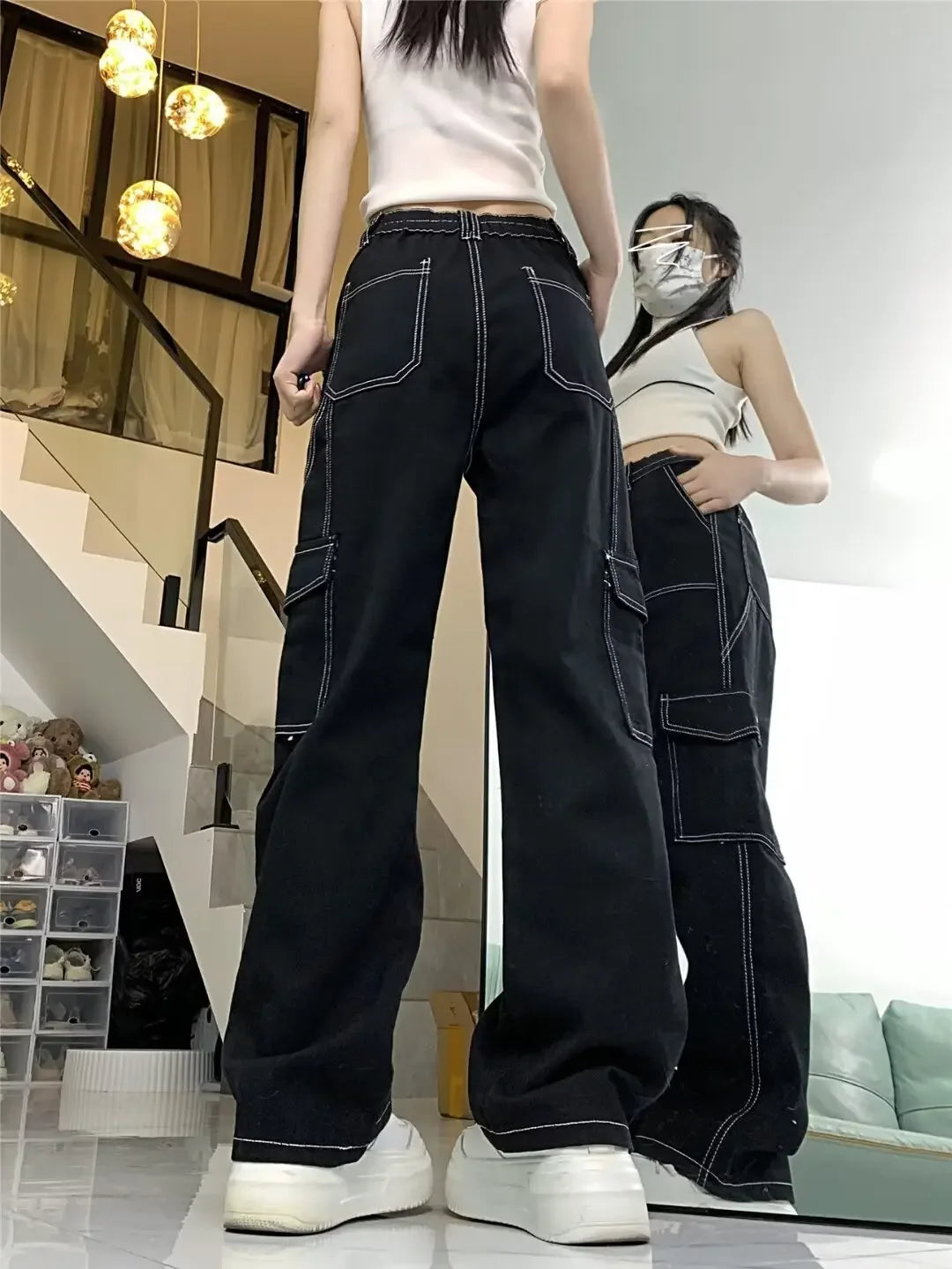 Amoura Elegance Women's 2024 Straight-Leg Loose-Fit High-Waisted Cargo Pants – Slimming, Petite-Friendly Wide-Leg Design for Spring & Autumn/Winter