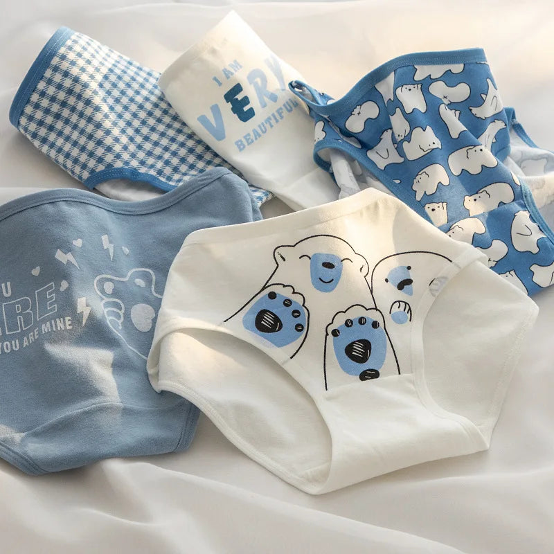 Blue women’s underwear featuring cartoon-inspired prints, offering both comfort and style by Amoura Elegance