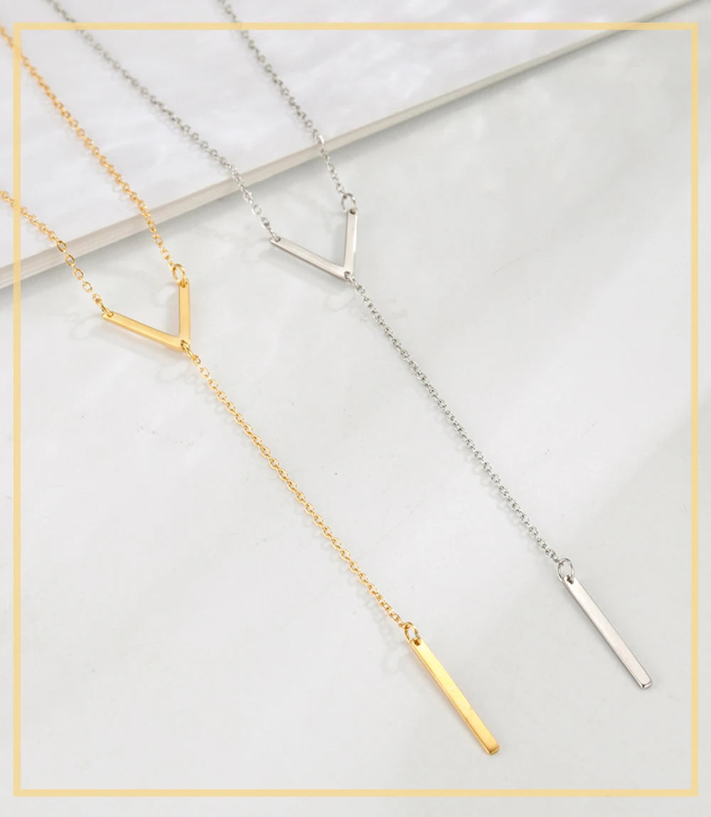 "AmouraElegance Skyrim V Shaped Necklace with Bar for Women & Girls | Stainless Steel Gold Color Chain Necklace | 2024 Party Jewelry Gift Wholesale"