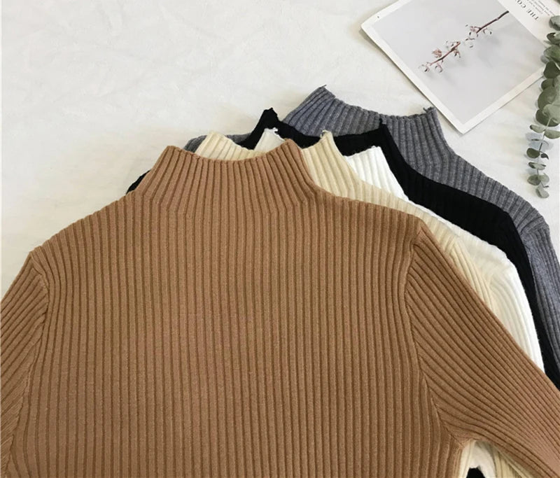Amoura Elegance Women's 2024 Chic Autumn/Winter Turtleneck Sweater – Casual Long Sleeve Knit Jumper Top for Warmth & Comfort