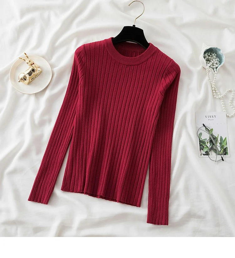 Amoura Elegance Knit Soft Jumper Top – 2024 New Autumn Winter O-Neck Slim-Fit Pullovers Sweater, Women's Long Sleeve Casual Shirt
