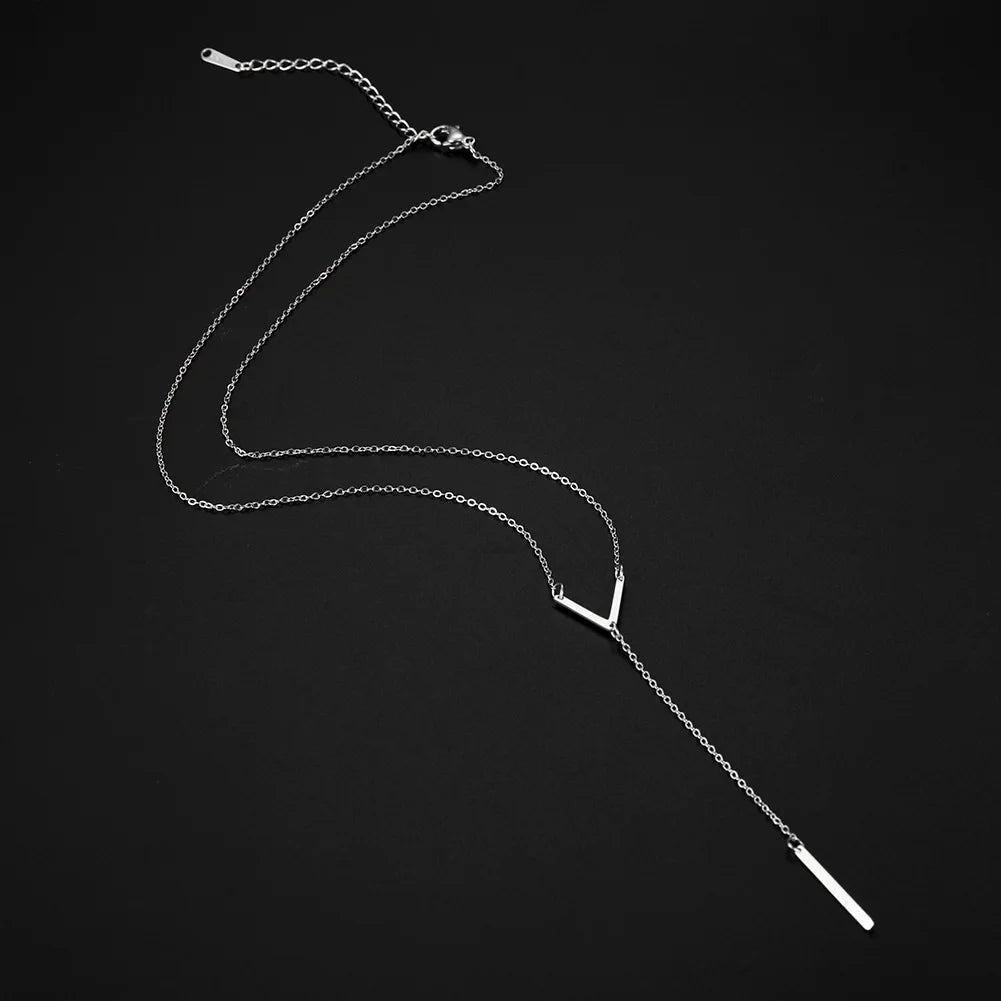 "AmouraElegance Skyrim V Shaped Necklace with Bar for Women & Girls | Stainless Steel Gold Color Chain Necklace | 2024 Party Jewelry Gift Wholesale"