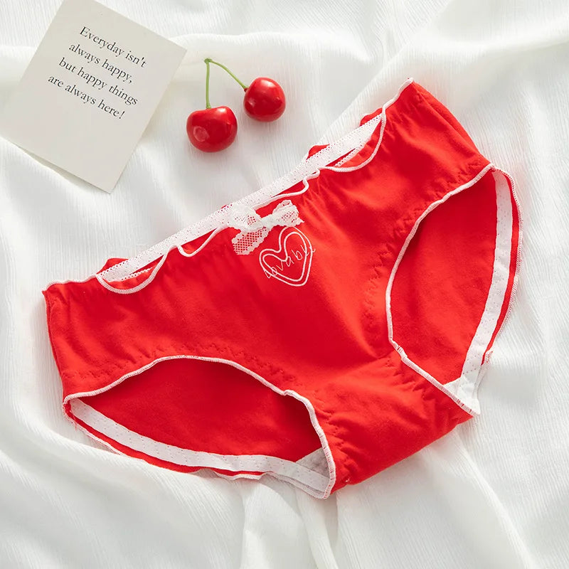5-Piece Women's Cotton Briefs Set with Cute Big Red Bow - Soft, Breathable, and Stylish Underwear from Amoura Elegance