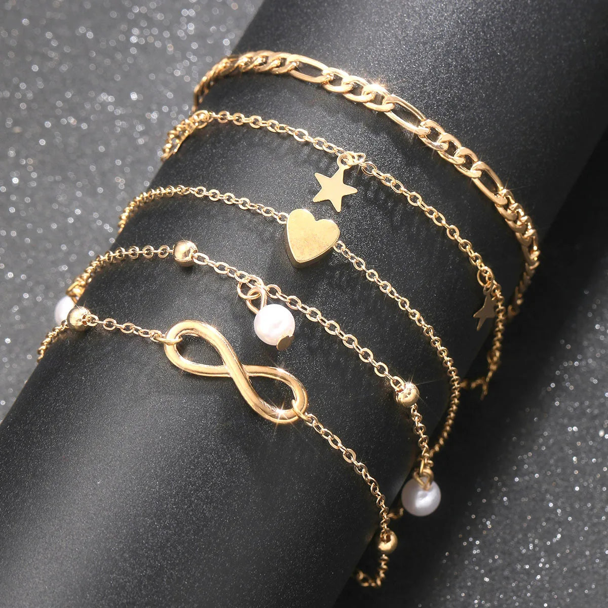 "AmouraElegance 5Pcs Bohemian Pineapple Pearl Anklet for Women | Fashion Simple Temperament Infinite Ankle Bracelets | Jewelry Star Anklets"
