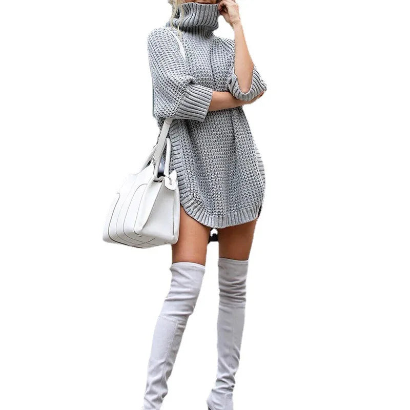 "Amoura Elegance Women's  Autumn Winter Turtleneck Sweater – Casual European & American Knitwear for Stylish Comfort"