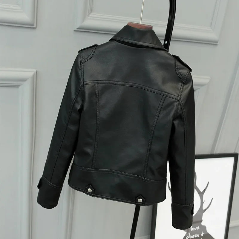 Amoura Elegance Korean Slim PU Leather Motorcycle Jacket – Women’s Short Coat for Spring, Autumn & Winter