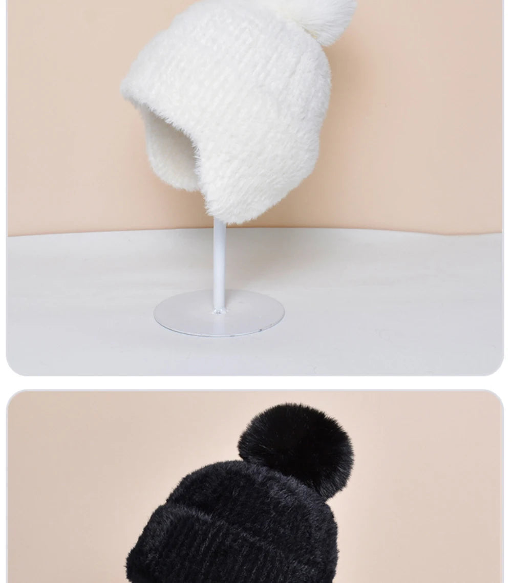 Amoura Elegance Women’s Thick Warm Knitted Beanie – Winter Ski Hat with Earflaps, Cozy Russian Style Cap for Cold Weather