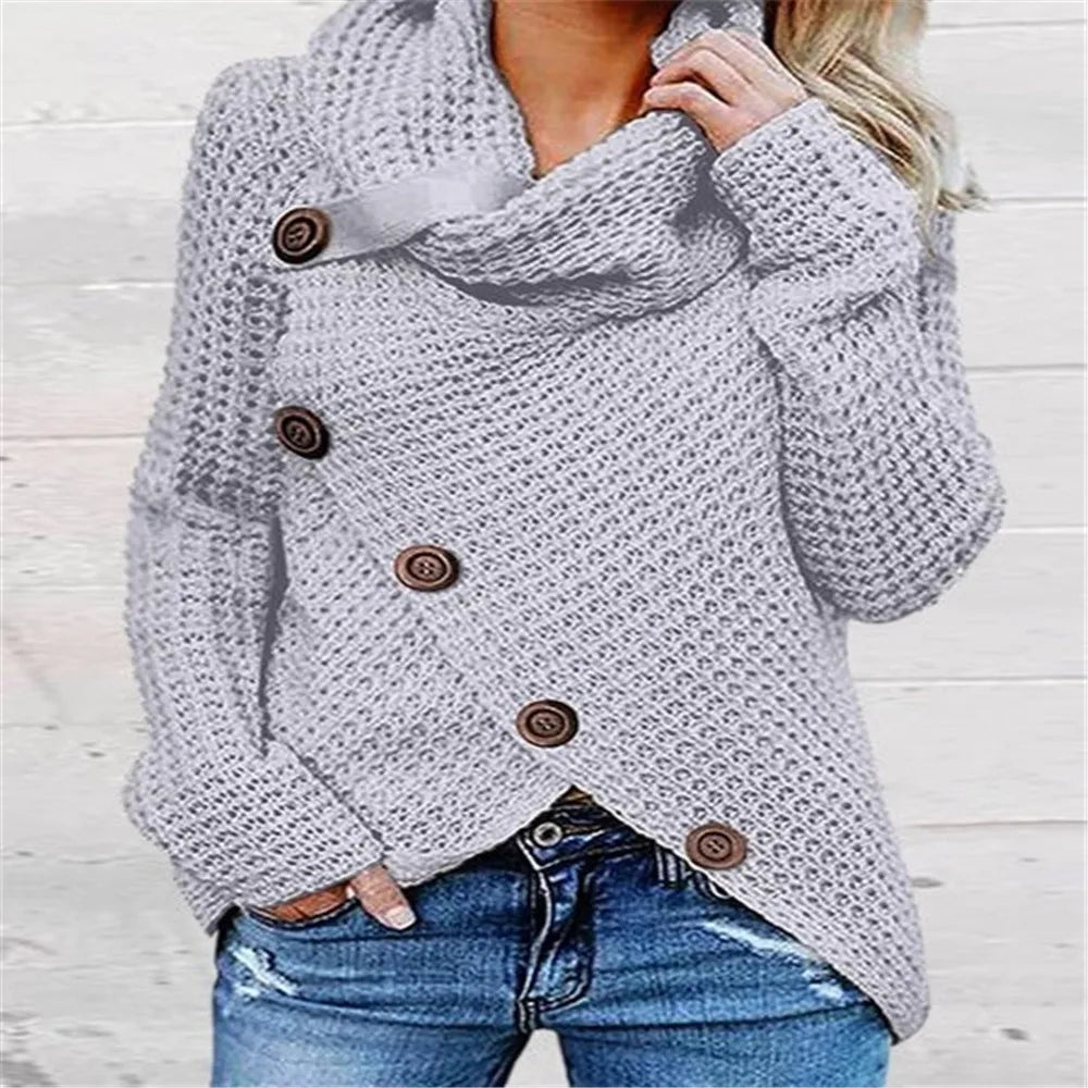 "Amoura Elegance Women's Turtleneck Knitted Sweater Autumn/Winter – Long Lantern Sleeve Five-Button Cardigan Coat, Oversized Fit S-5XL"