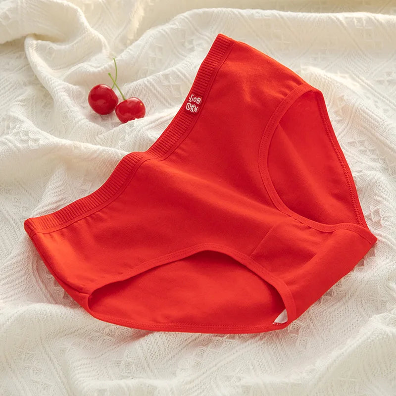 5-Piece Women's Cotton Underwear Set - Breathable Red Panties, Solid Color Sexy Intimates from Amoura Elegance