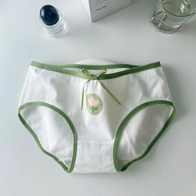 Amoura Elegance 5PCS Cute Print Cotton Intimates – Middle-Waist Women’s Panties