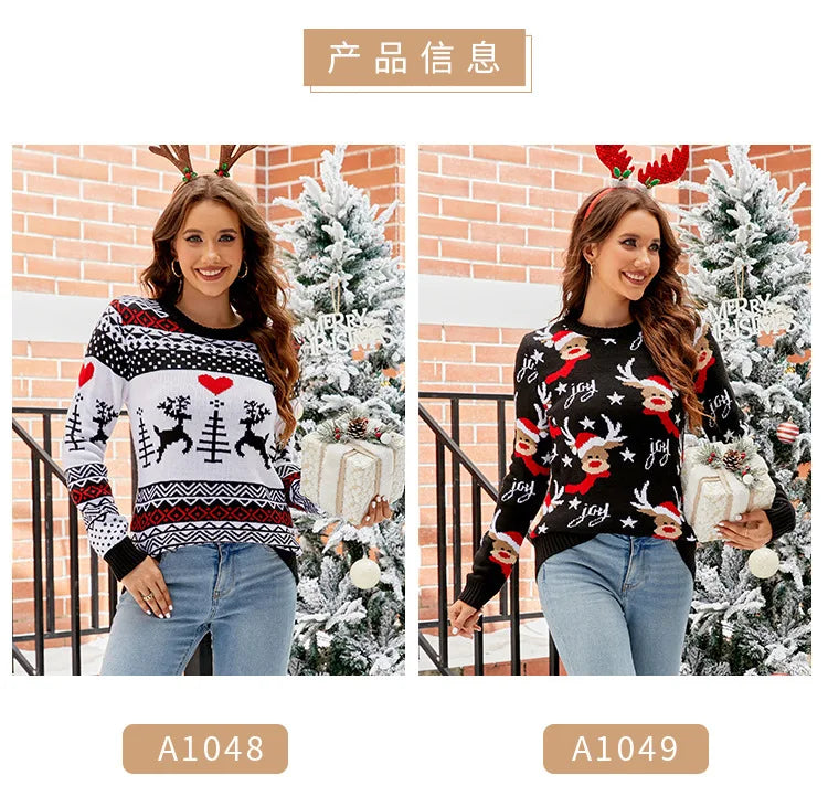 Amoura Elegance Women’s Autumn/Winter Knitwear – O-Neck Long Sleeve Printed Sweater, Casual Fashion Knitted Pullover Top for Feminina Style
