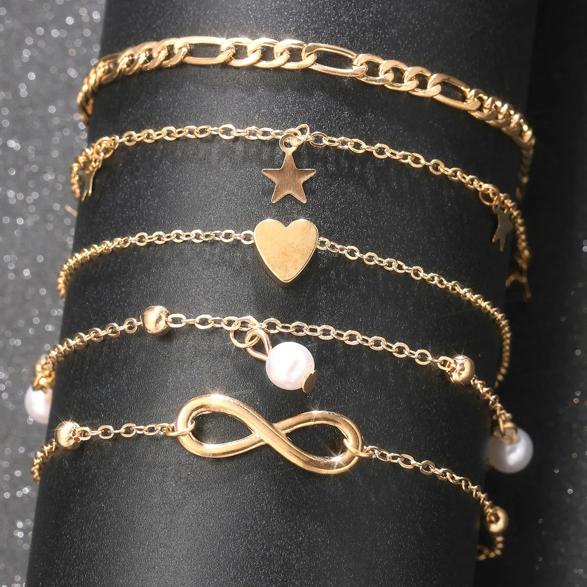 "AmouraElegance 5Pcs Bohemian Pineapple Pearl Anklet for Women | Fashion Simple Temperament Infinite Ankle Bracelets | Jewelry Star Anklets"