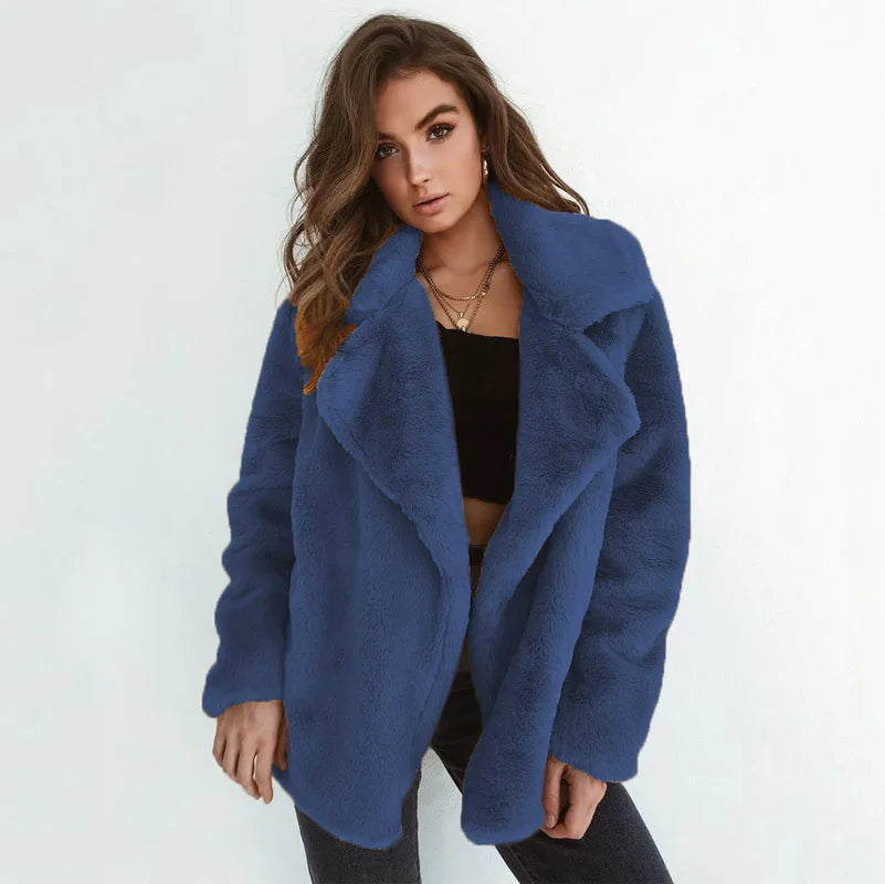 "Amoura Elegance Women's Plush Lapel Slim-Fit Jacket – European & American Fashion Sexy Autumn/Winter Outerwear for Stylish Comfort"