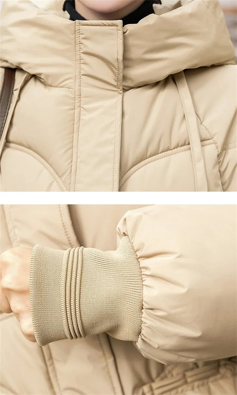 Amoura Elegance Women's 2024 Hooded Parka Winter Jacket – Thick Cotton Padded Long Warm Coat for Winter Weather