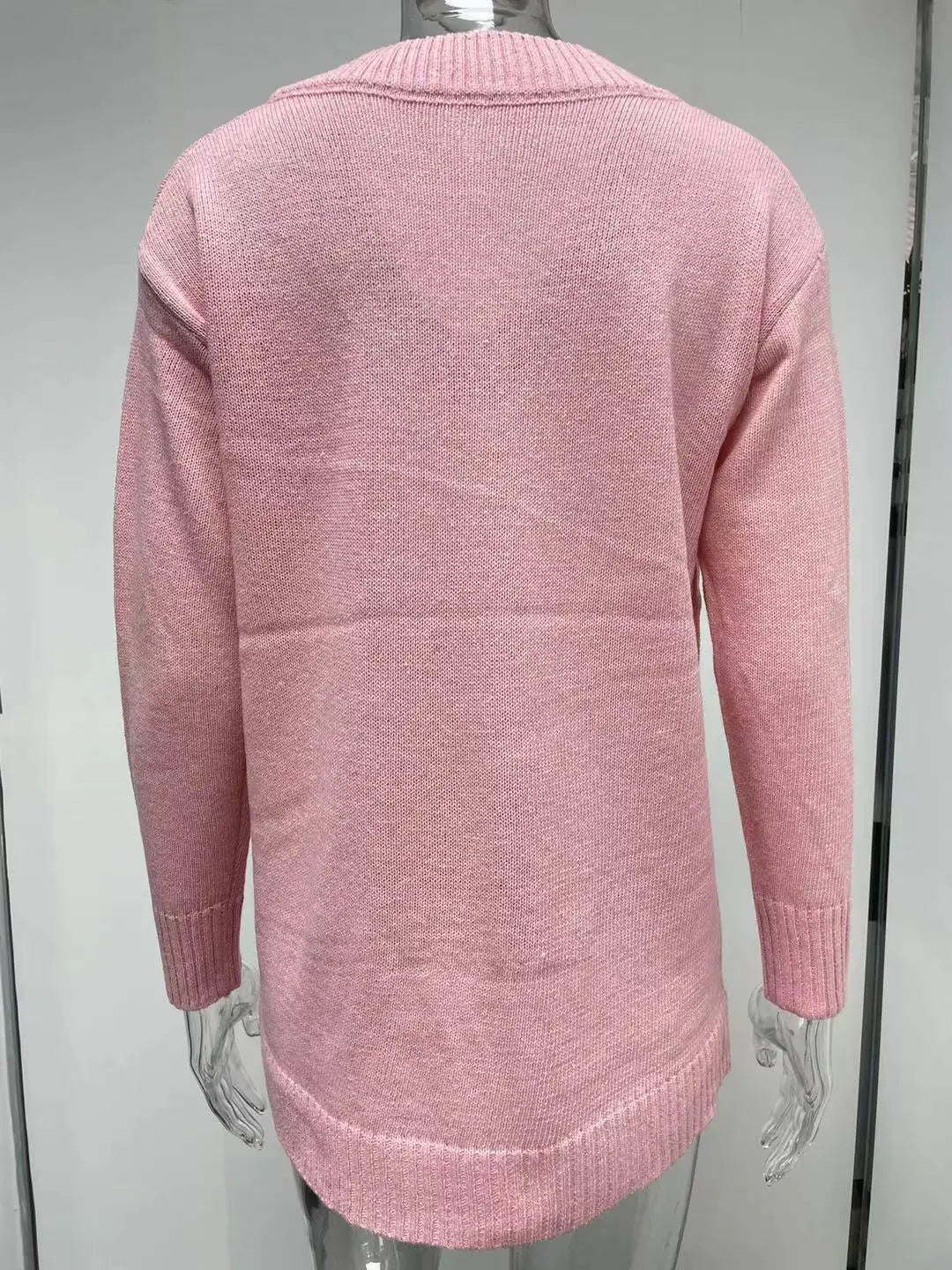 Amoura Elegance Fashion Europe and US 2024 Autumn/Winter Solid Color V-Neck Sweater Blouse – Casual Loose Fit Women's Top