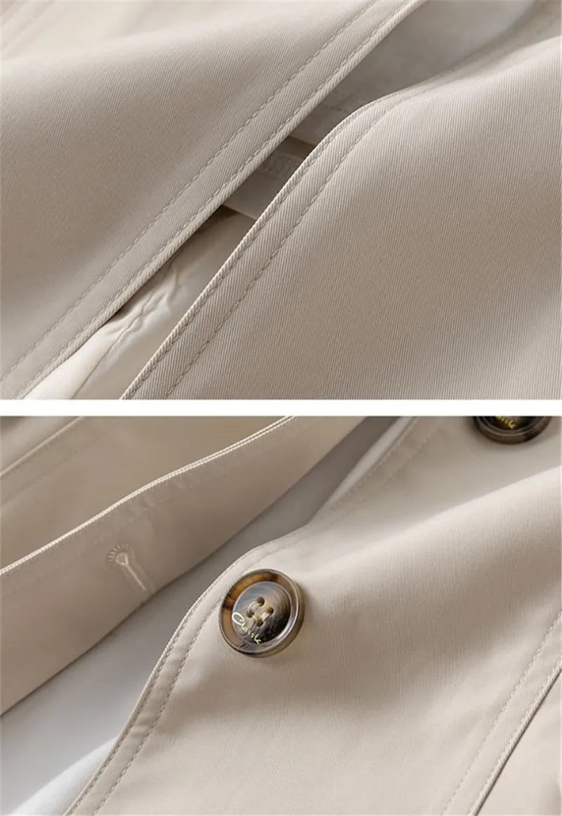 Amoura Elegance Spring Autumn Trench Coat: New 2024 Korean Mid-Long Overcoat in Khaki