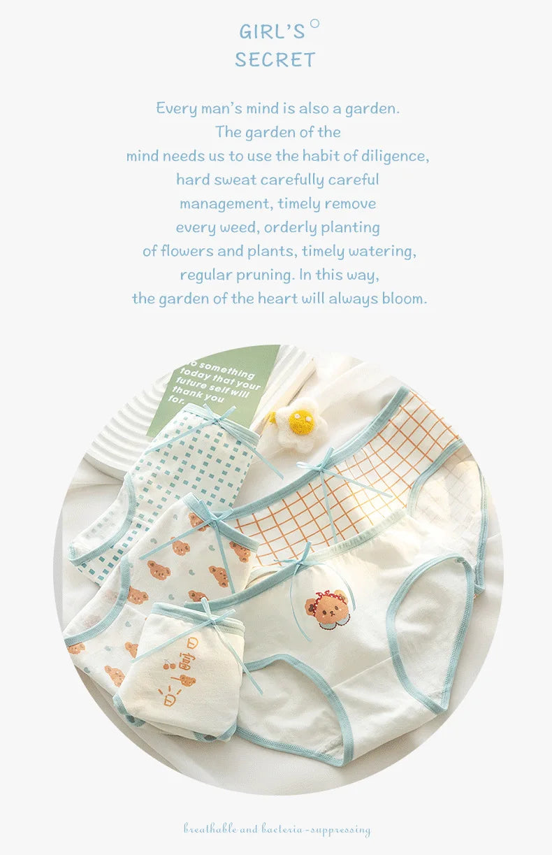Amoura Elegance 5PCS Cute Bear Mid Waist Briefs – Women’s Cotton Underwear
