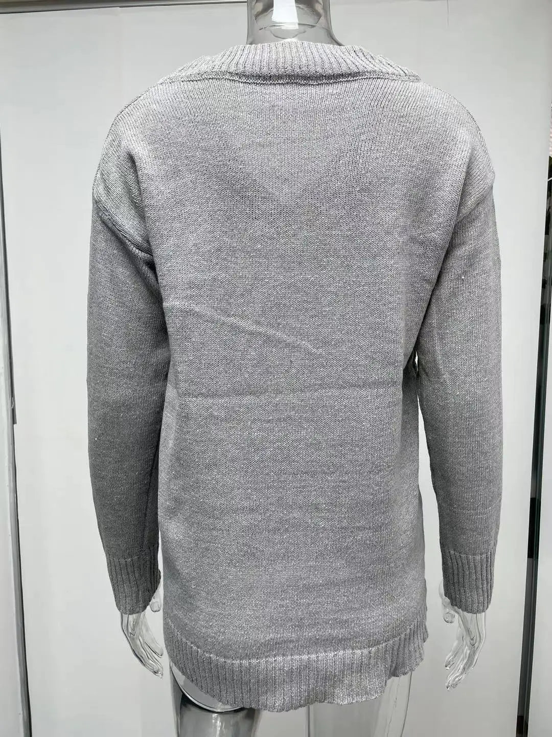 Amoura Elegance Fashion Europe and US 2024 Autumn/Winter Solid Color V-Neck Sweater Blouse – Casual Loose Fit Women's Top