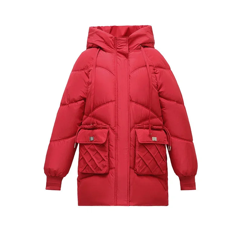Amoura Elegance Women's 2024 Hooded Parka Winter Jacket – Thick Cotton Padded Long Warm Coat for Winter Weather