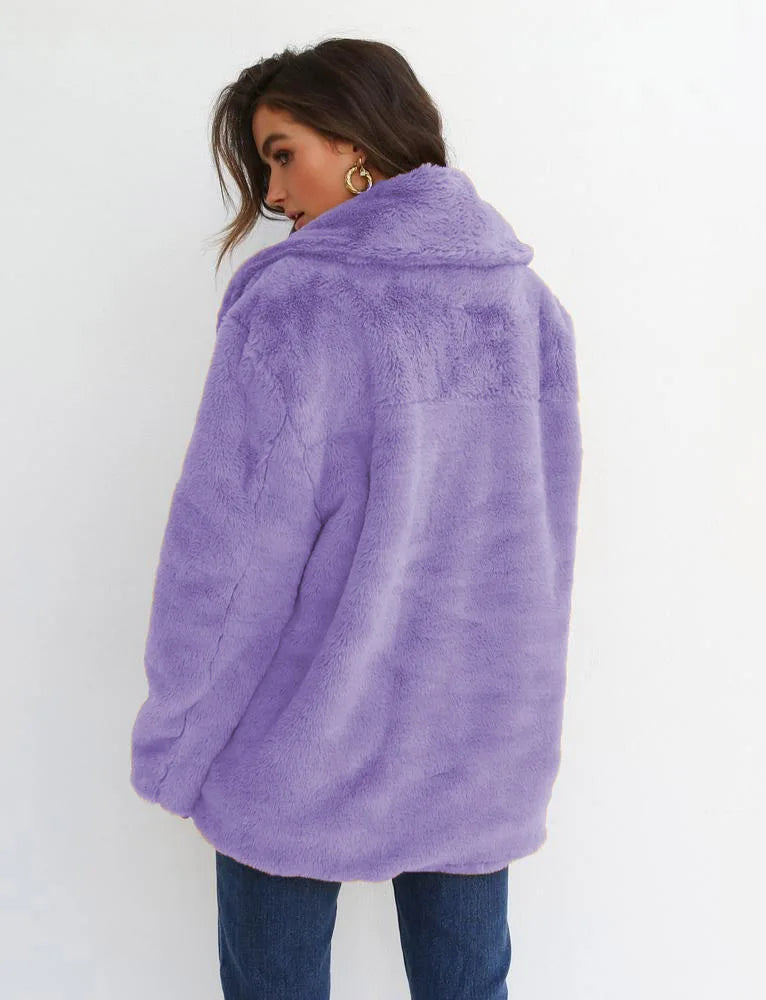 "Amoura Elegance Women's Plush Lapel Slim-Fit Jacket – European & American Fashion Sexy Autumn/Winter Outerwear for Stylish Comfort"