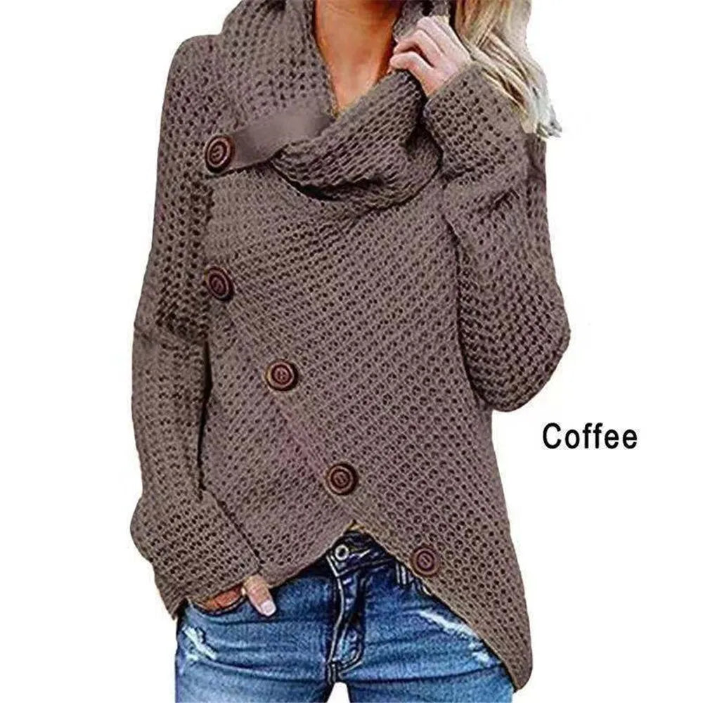 "Amoura Elegance Women's Turtleneck Knitted Sweater Autumn/Winter – Long Lantern Sleeve Five-Button Cardigan Coat, Oversized Fit S-5XL"