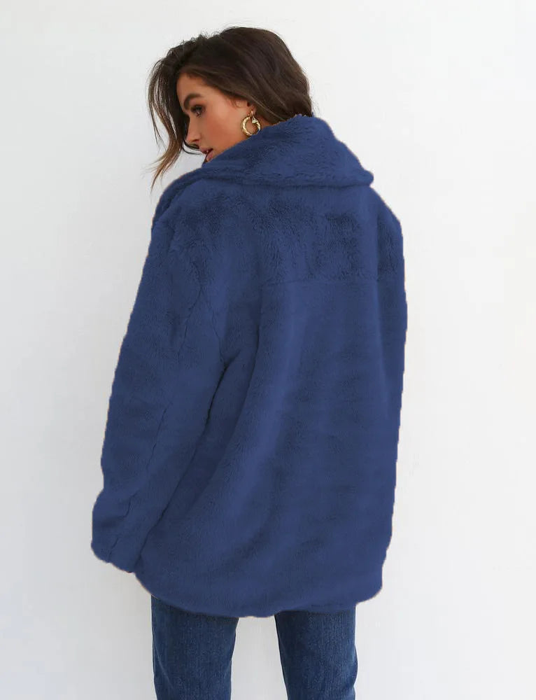 "Amoura Elegance Women's Plush Lapel Slim-Fit Jacket – European & American Fashion Sexy Autumn/Winter Outerwear for Stylish Comfort"