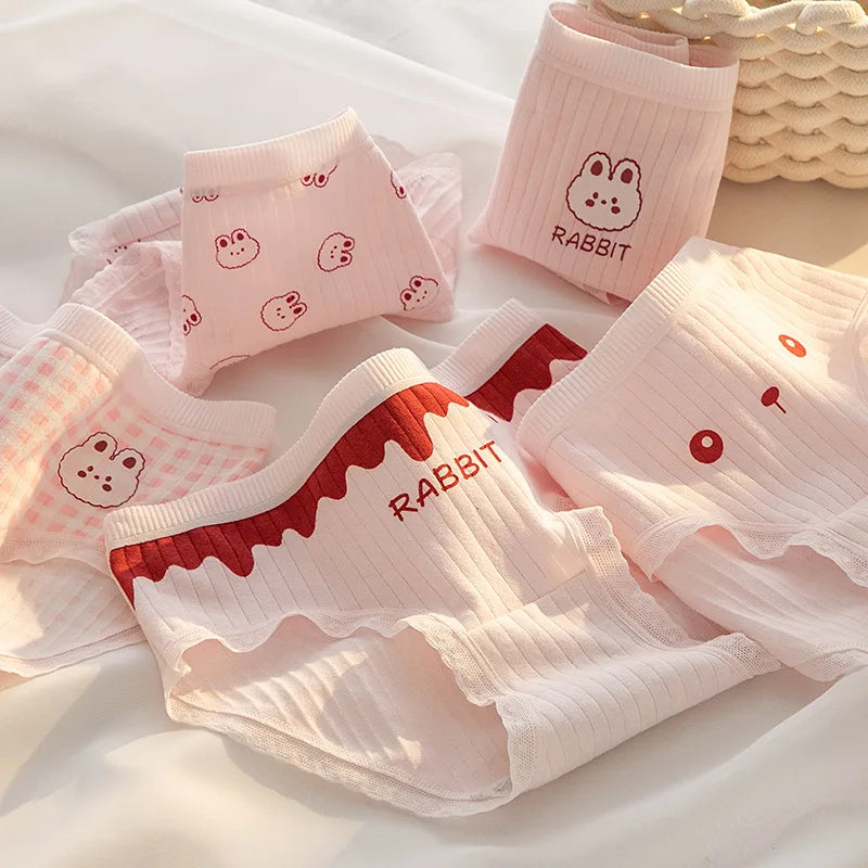 Women’s Cotton Briefs – 5PCS Cute Cartoon Panties Set for Girls and Ladies