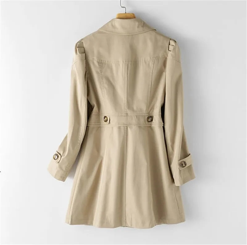 Amoura Elegance Spring Autumn Trench Coat: New 2024 Korean Mid-Long Overcoat in Khaki