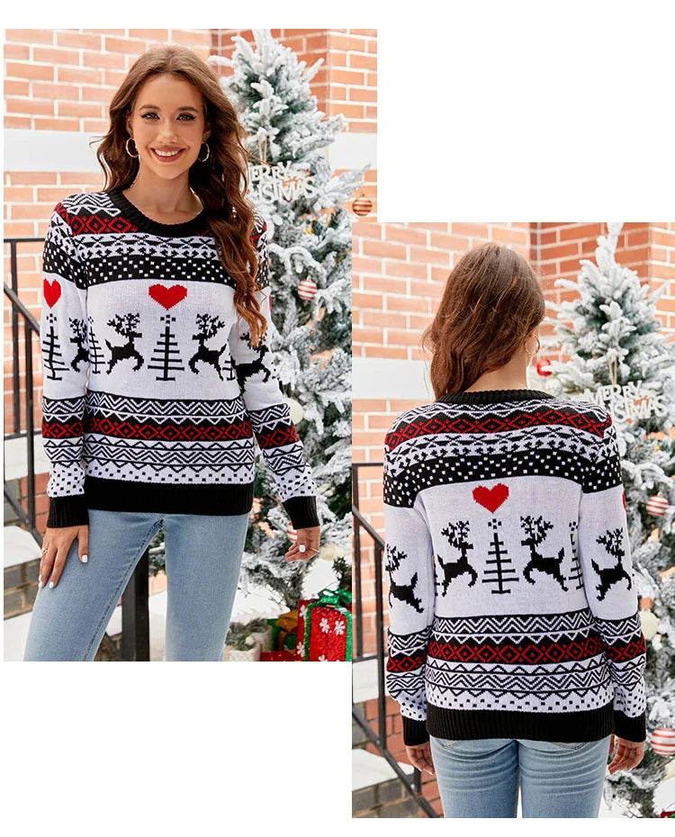 Amoura Elegance Women’s Autumn/Winter Knitwear – O-Neck Long Sleeve Printed Sweater, Casual Fashion Knitted Pullover Top for Feminina Style