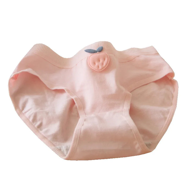 Amoura Elegance 5-Piece Women's Cotton Panties Set - Cute Peach Strawberry Design, Breathable Mid-Waist Briefs