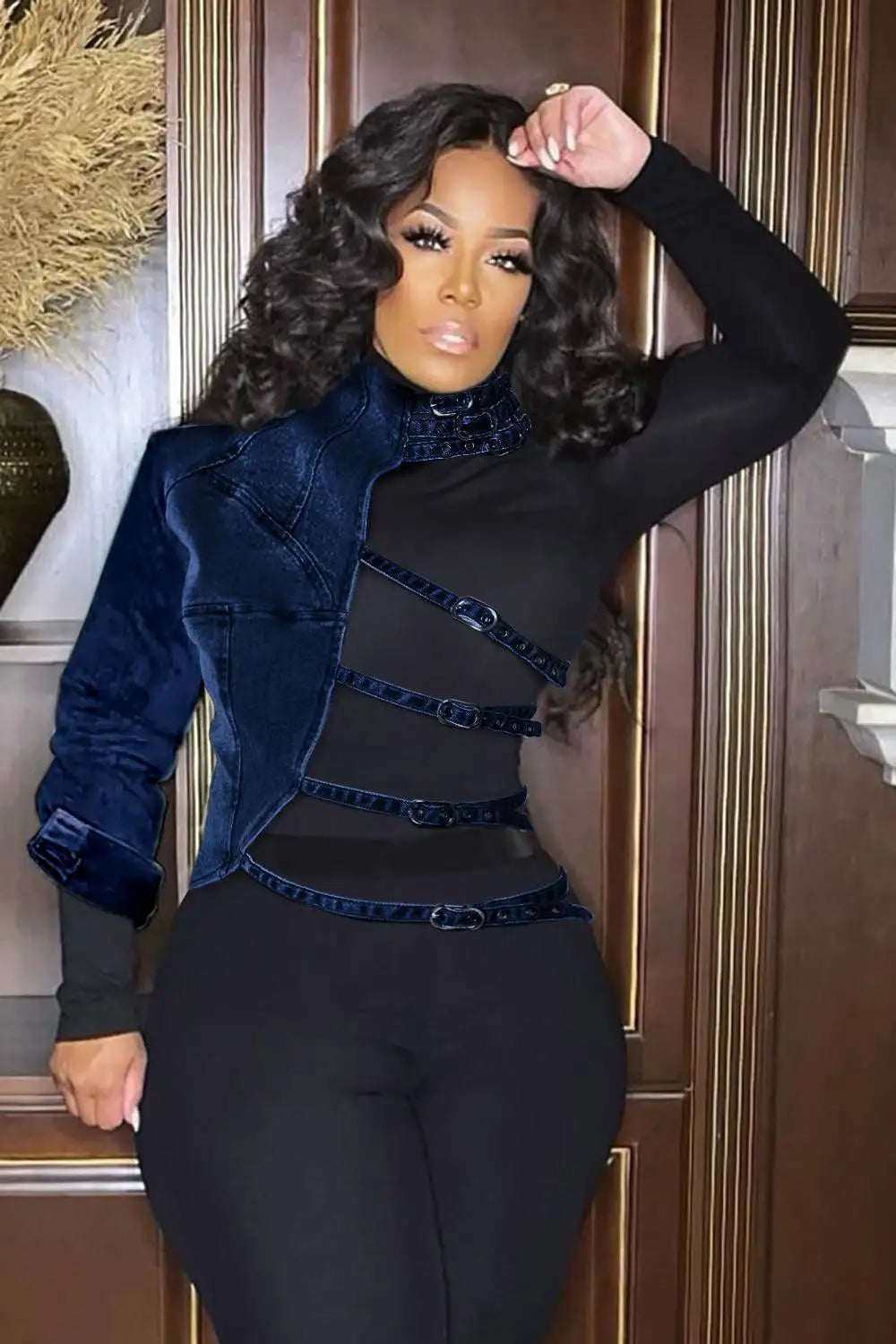 Amoura Elegance Women's One Shoulder Denim Jacket – Sexy Casual Streetwear Plus Size Blue Denim Bra Top for Fashionable Outfits