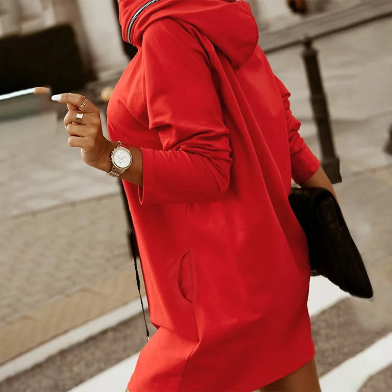 Amoura Elegance Women's Zip Hooded Sweatshirt – Autumn/Winter Long Sleeve Velvet Lace-Up Pullover Hooded Coat for Cozy & Stylish Comfort