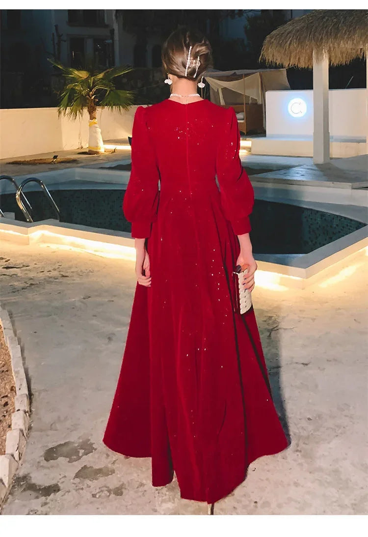 Temperament Dress Women's Solid Color Square Collar Long-Sleeved A-Line Long Skirt – Spring & Autumn Fashion - AMOURA ELEGANACE