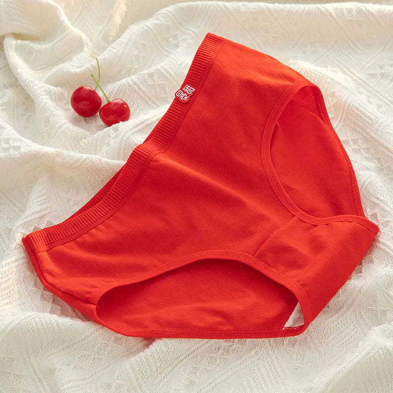 5-Piece Women's Cotton Underwear Set - Breathable Red Panties, Solid Color Sexy Intimates from Amoura Elegance