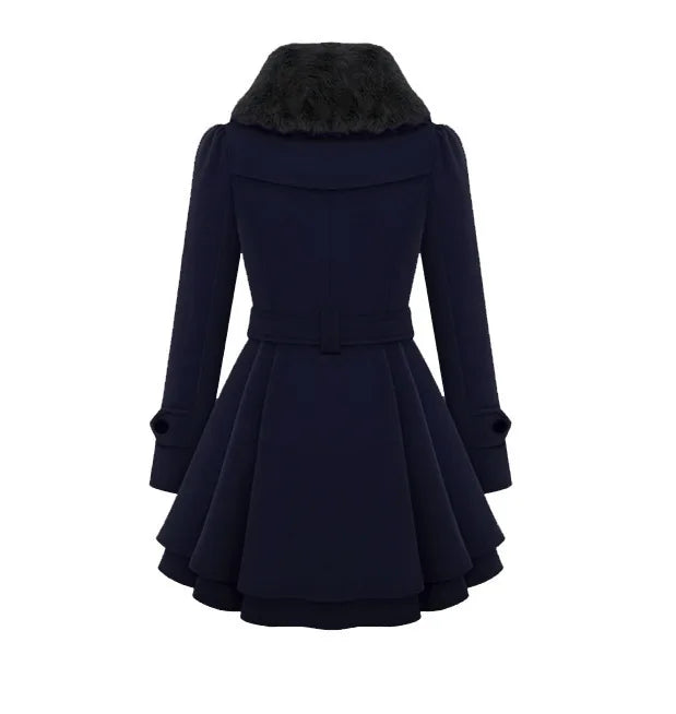 Amoura Elegance Women's Mid-Length Woolen Jacket – Double Breasted Thick Overcoat with Belt, Stylish and Warm Outerwear for Fall/Winter