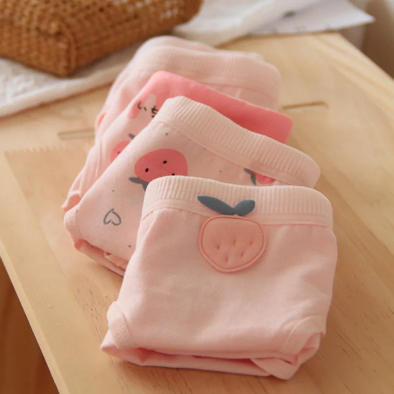 Amoura Elegance 5-Piece Women's Cotton Panties Set - Cute Peach Strawberry Design, Breathable Mid-Waist Briefs