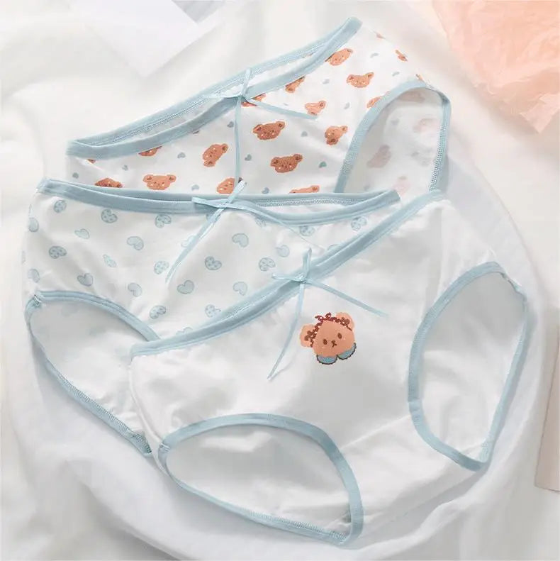 Amoura Elegance 5PCS Cute Bear Mid Waist Briefs – Women’s Cotton Underwear